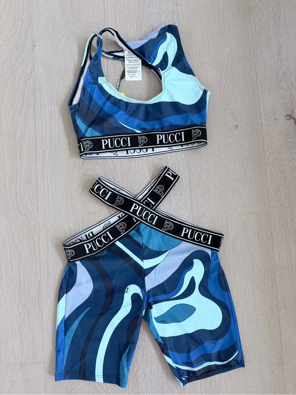 Blue Swirl High-Waist Biker Shorts And matching top set size S